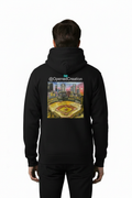 Back of person wearing OpenedCreation hoodie - white background