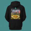 Black hoodie back with PNC Park art - teal background