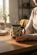Floral Black Mug 15oz - Lifestyle
