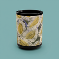 Floral Black Mug 15oz - Teal BG