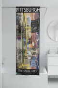 Pittsburgh Steel City Towel on Curtain Rod